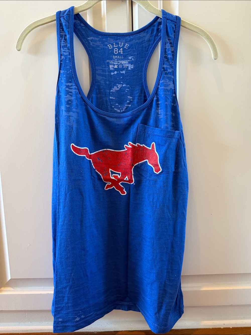SMU Mustangs Pony Up small Royal Blue Racerback Tank with Red Mustang
